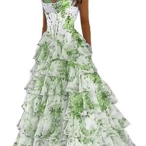 Floral Green Ruffle Dress